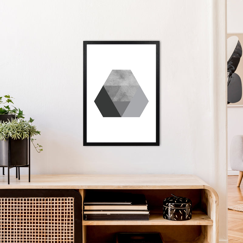 Geometric Grey And Black Hexagon  Art Print by Pixy Paper A2 White Frame