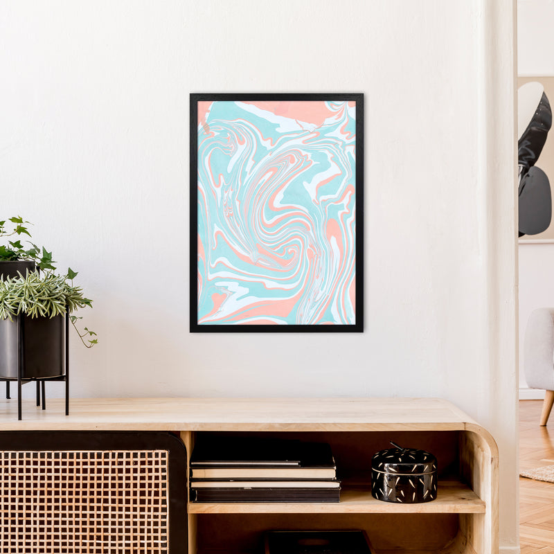 Liquid Mix Turquoise And Salmon  Art Print by Pixy Paper A2 White Frame