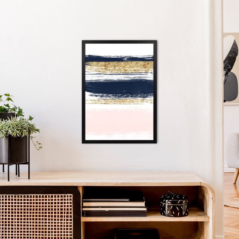Lux Navy And Pink Paint Stripes  Art Print by Pixy Paper A2 White Frame