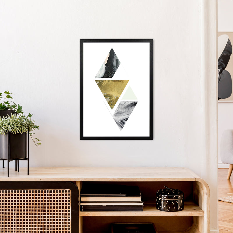 Green Marble Triangles Abstract  Art Print by Pixy Paper A2 White Frame