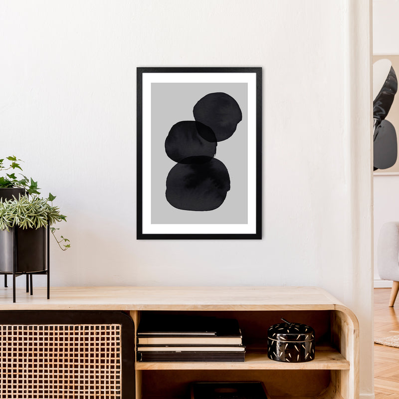 Grey And Black Stacked Circles Art Print by Pixy Paper A2 White Frame