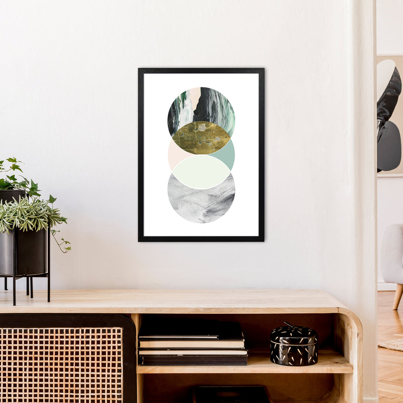 Green Marble Circles Abstract  Art Print by Pixy Paper A2 White Frame
