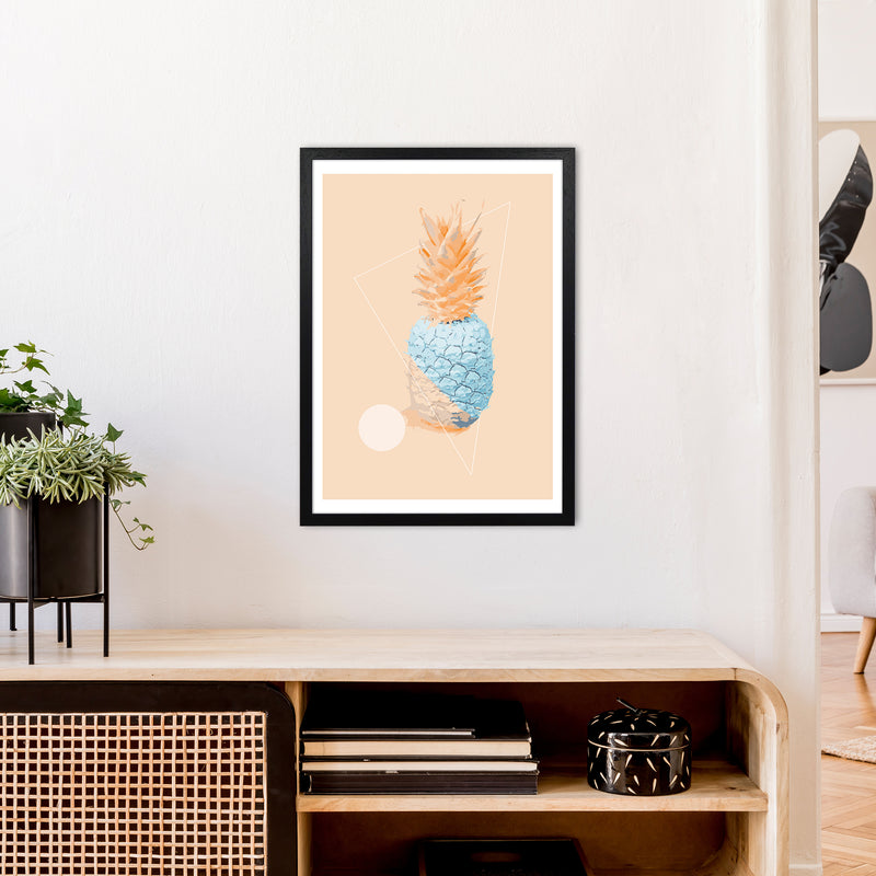 Pineapple In Blue With Peach  Art Print by Pixy Paper A2 White Frame