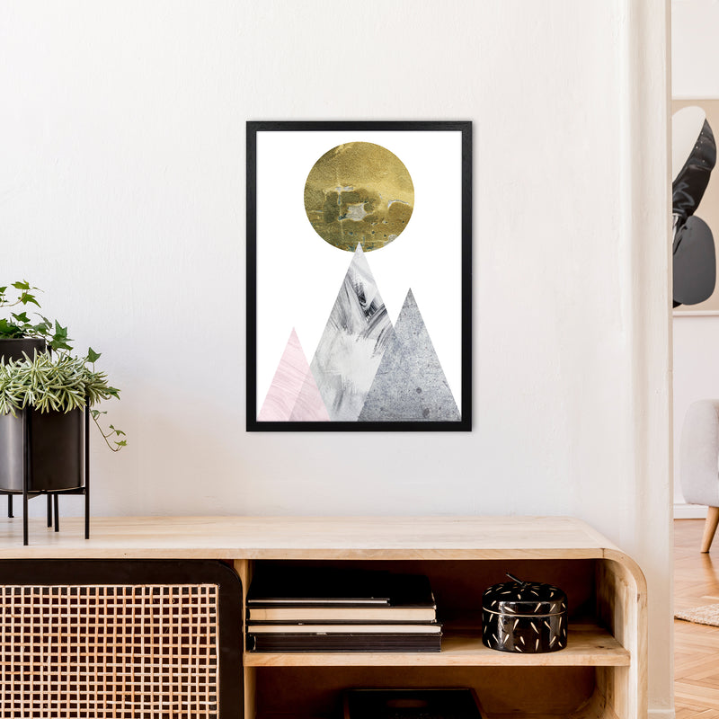 Luna Gold Moon And Mountains  Art Print by Pixy Paper A2 White Frame