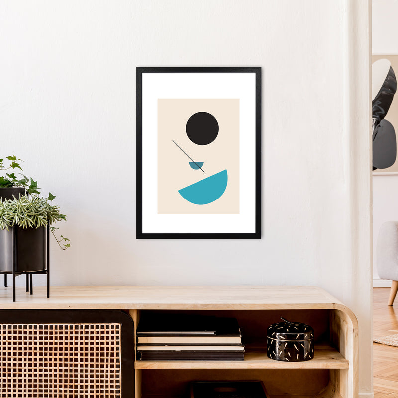 Mita Teal Abstract Shapes N2  Art Print by Pixy Paper A2 White Frame