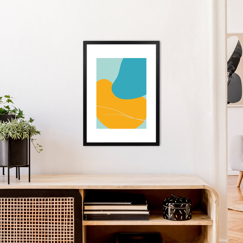 Mita Teal Bold Abstract N20  Art Print by Pixy Paper A2 White Frame