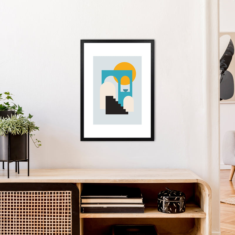 Mita Teal Stairs To Sun N5  Art Print by Pixy Paper A2 White Frame