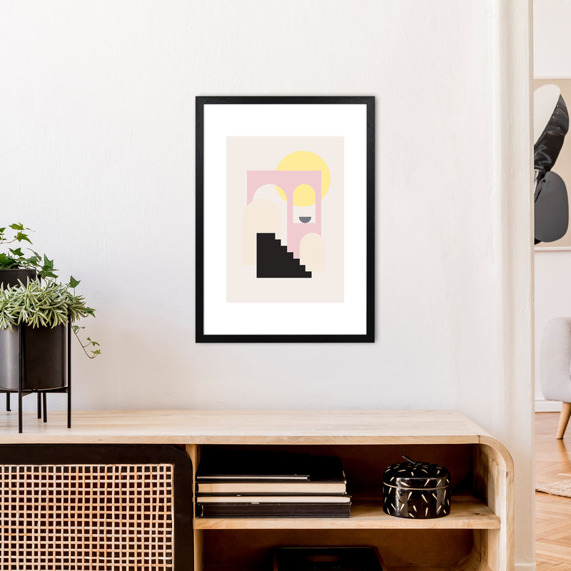 Mila Pink Stairs To Sun N6  Art Print by Pixy Paper A2 White Frame
