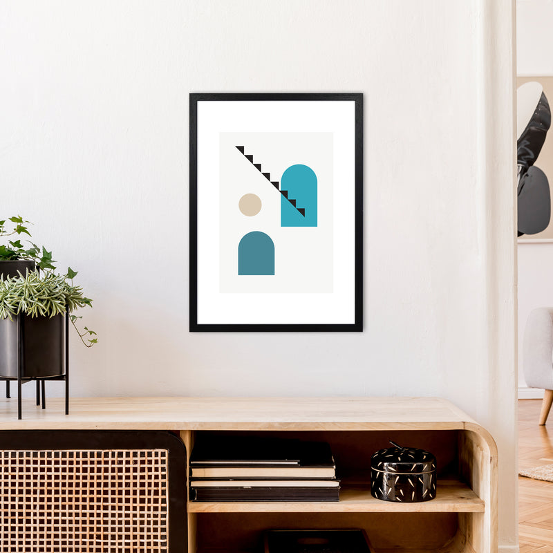 Mita Teal Stairs Left N3  Art Print by Pixy Paper A2 White Frame