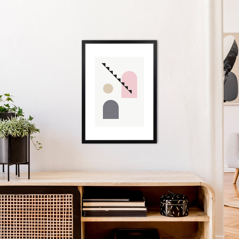 Mila Pink Stairs Left N4  Art Print by Pixy Paper A2 White Frame