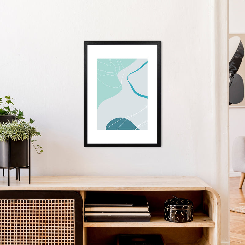 Mita Teal Abstract N17  Art Print by Pixy Paper A2 White Frame