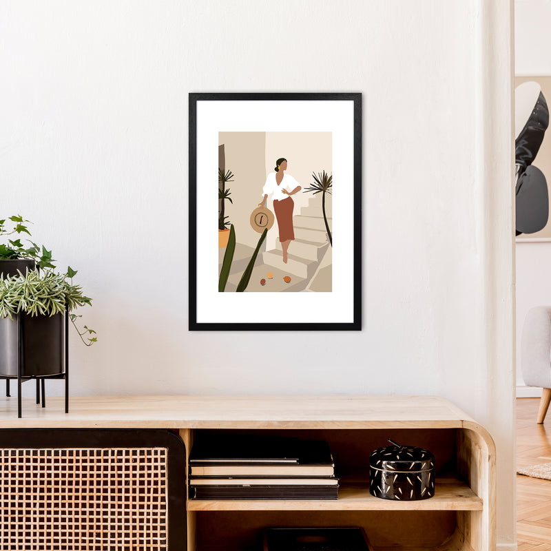 Mica Girl On Stairs N8  Art Print by Pixy Paper A2 White Frame