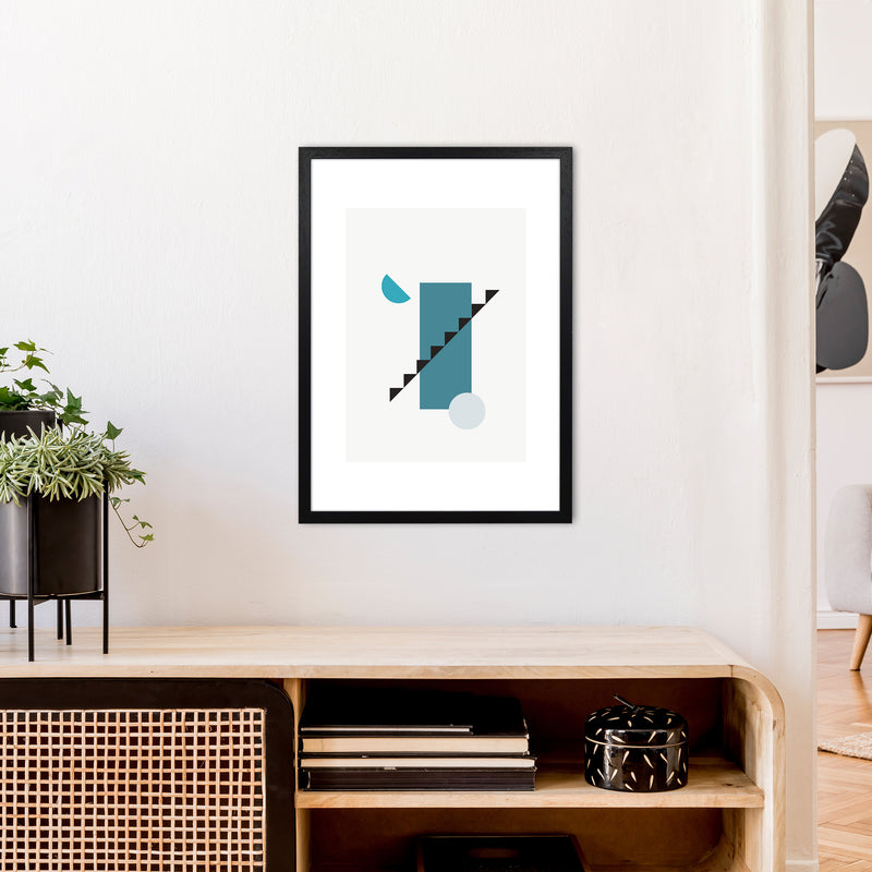 Mita Teal Abstract N11  Art Print by Pixy Paper A2 White Frame