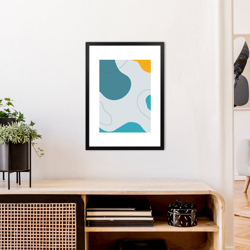 Mita Teal Abstract N16  Art Print by Pixy Paper A2 White Frame