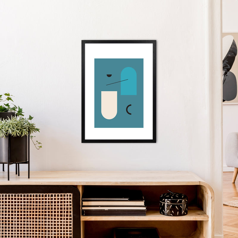 Mita Teal Abstract N4  Art Print by Pixy Paper A2 White Frame