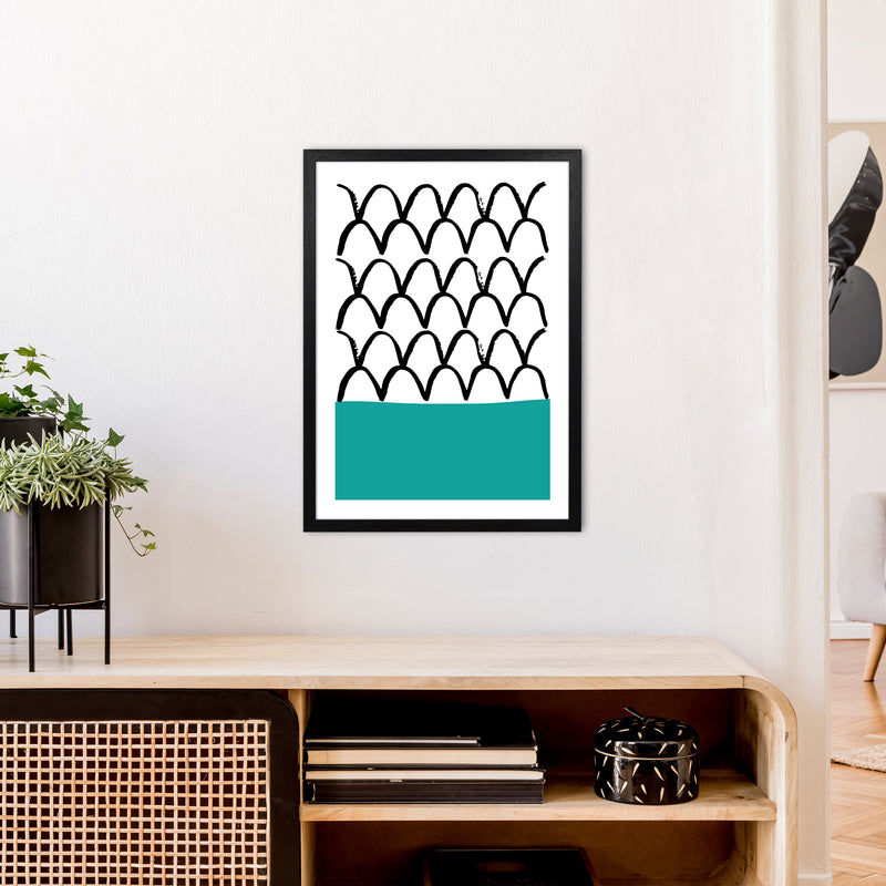 Teal Fishscales Neon Funk  Art Print by Pixy Paper A2 White Frame