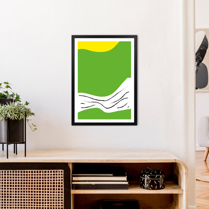 Green Lines Neon Funk  Art Print by Pixy Paper A2 White Frame