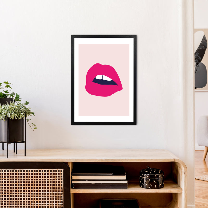 Pink Lips Salmon Back  Art Print by Pixy Paper A2 White Frame