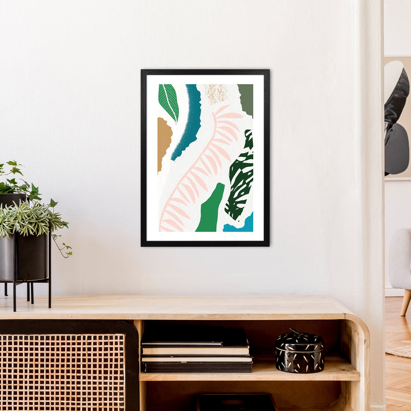 Pink Leaf Jungle Abstract  Art Print by Pixy Paper A2 White Frame