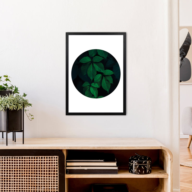 Deep Green Leaf Circle  Art Print by Pixy Paper A2 White Frame