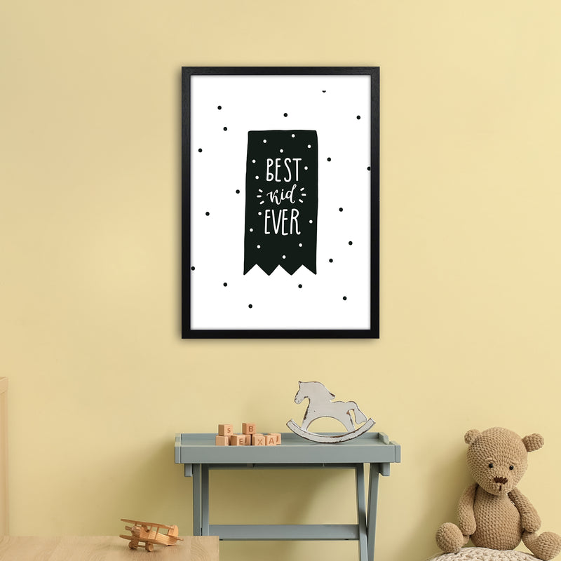 Best Kid Ever Flag Black Super Scandi  Art Print by Pixy Paper A2 White Frame