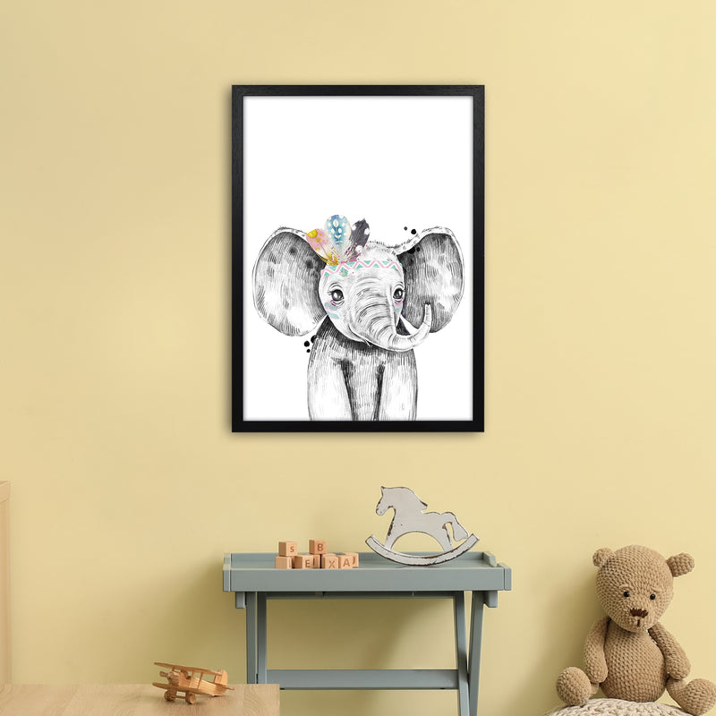 Safari Babies Elephant With Feathers  Art Print by Pixy Paper A2 White Frame