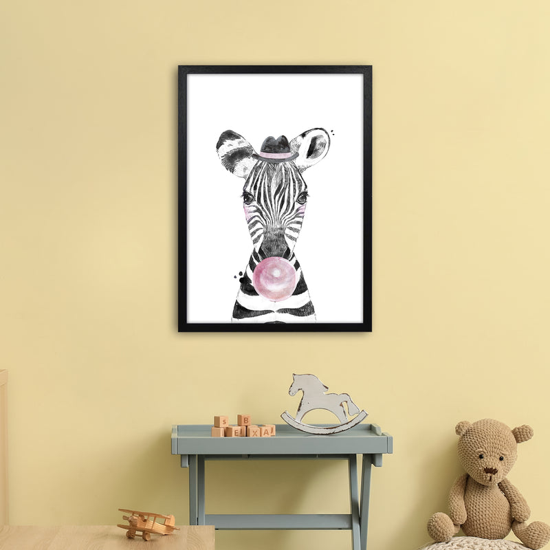 Safari Babies Zebra With Bubble  Art Print by Pixy Paper A2 White Frame