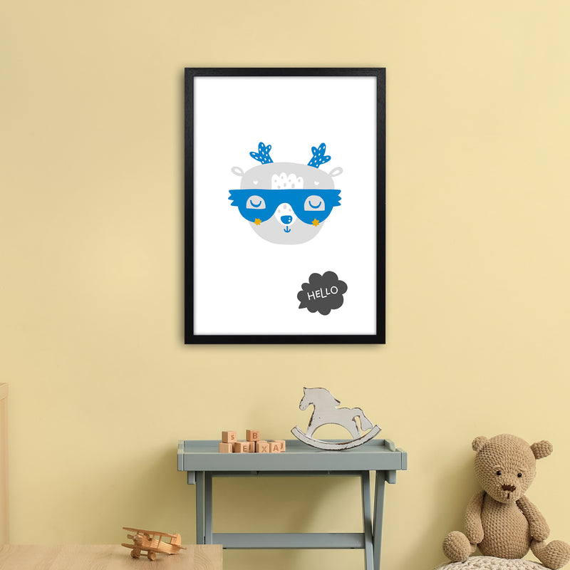 Hello Animal Blue Super Scandi  Art Print by Pixy Paper A2 White Frame