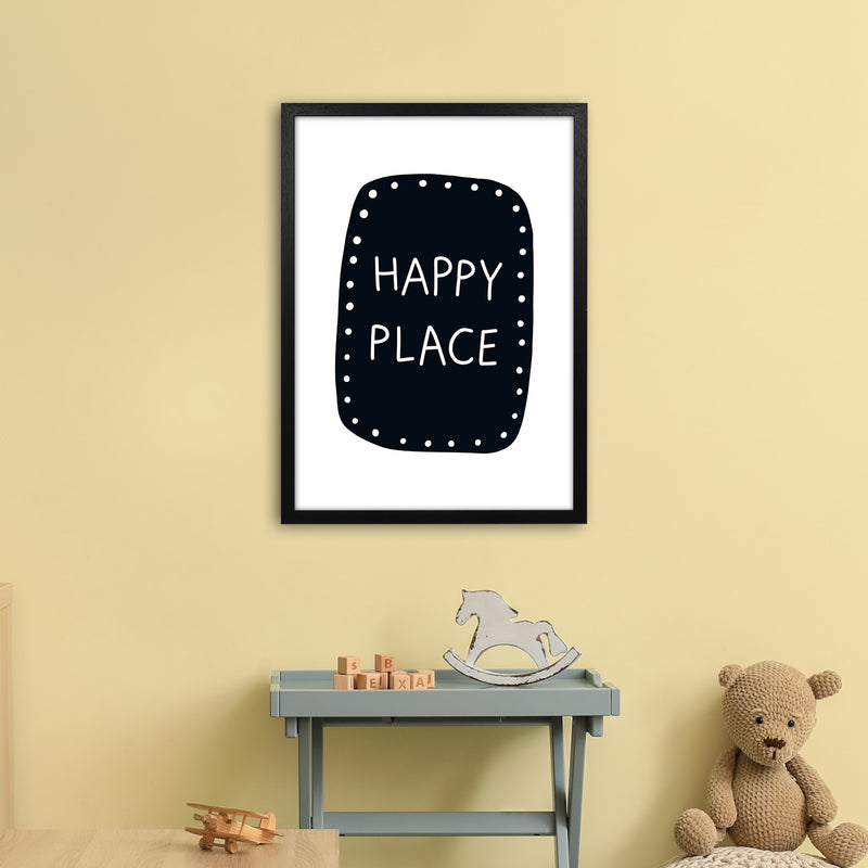 Happy Place Super Scandi Black  Art Print by Pixy Paper A2 White Frame