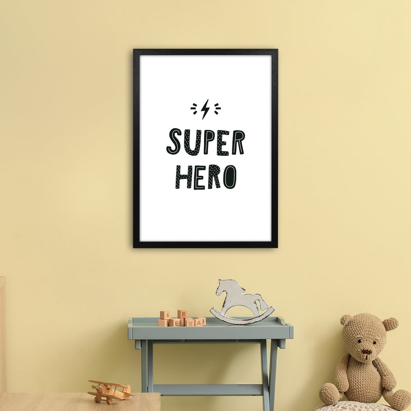 Super Hero Black Super Scandi  Art Print by Pixy Paper A2 White Frame