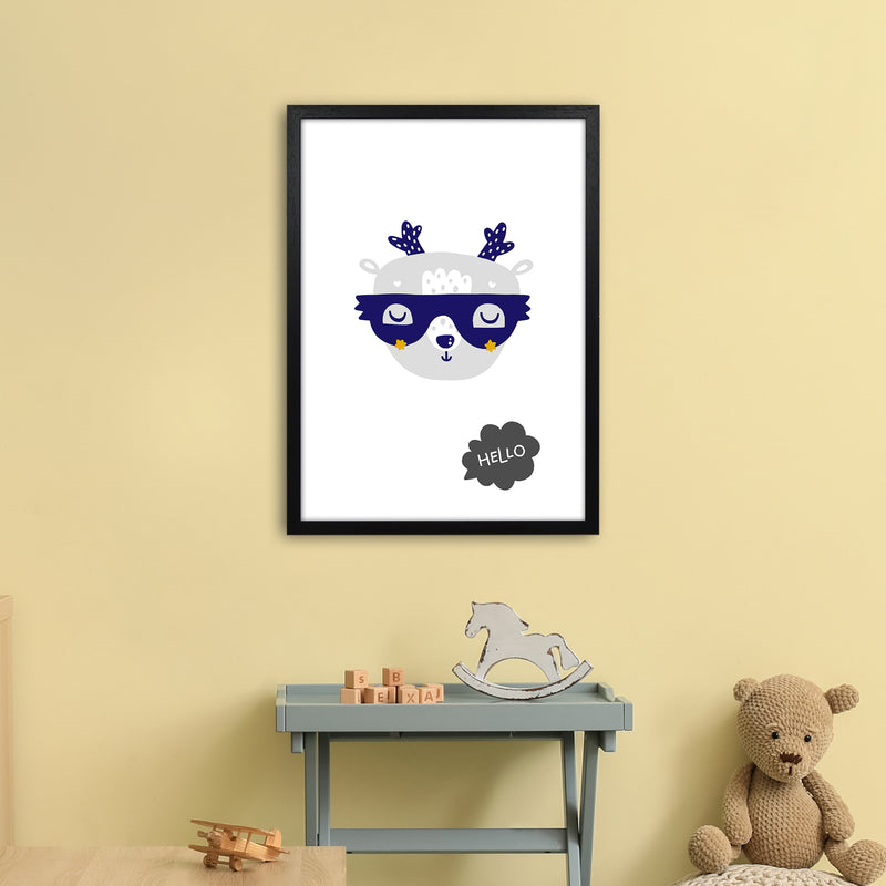 Hello Animal Navy Uper Scandi  Art Print by Pixy Paper A2 White Frame