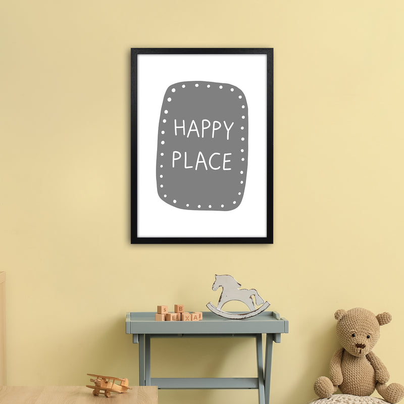 Happy Place Super Scandi Grey  Art Print by Pixy Paper A2 White Frame