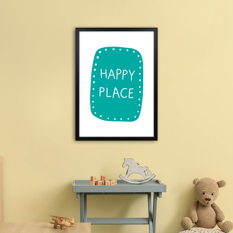 Happy Place Teal Super Scandi  Art Print by Pixy Paper A2 White Frame