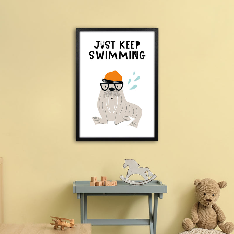 Just Keep Swimming Animal Pop  Art Print by Pixy Paper A2 White Frame