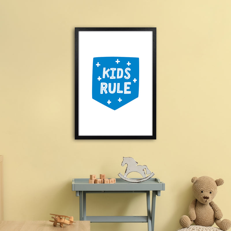 Kids Rule Blue Super Scandi  Art Print by Pixy Paper A2 White Frame