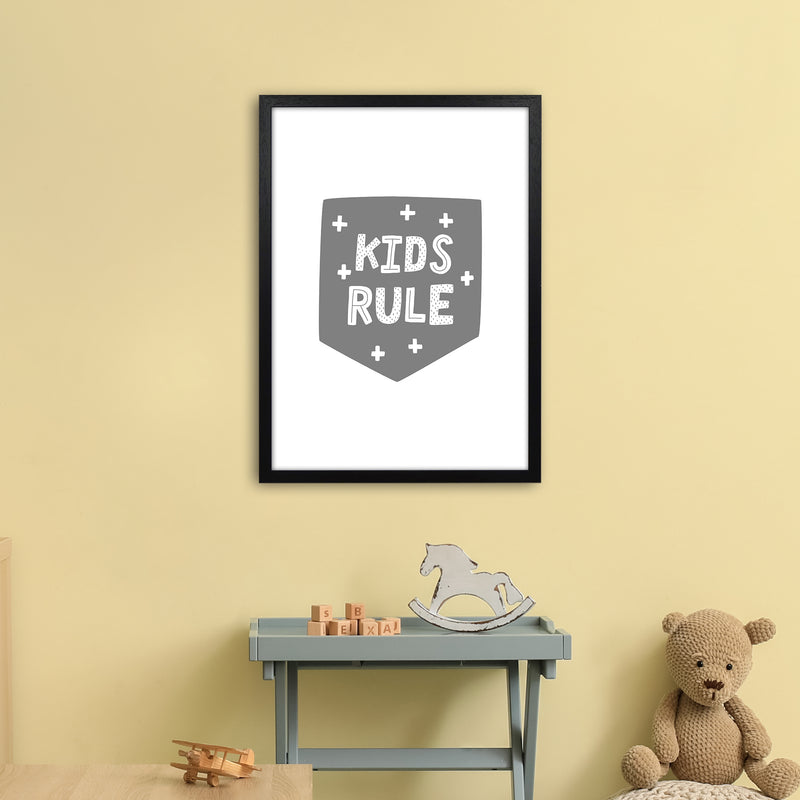 Kids Rule Super Scandi Grey  Art Print by Pixy Paper A2 White Frame