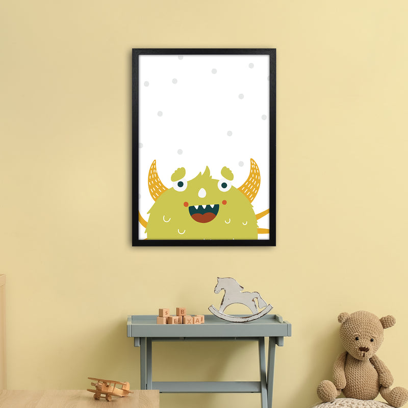 Little Monsters Green Happy  Art Print by Pixy Paper A2 White Frame