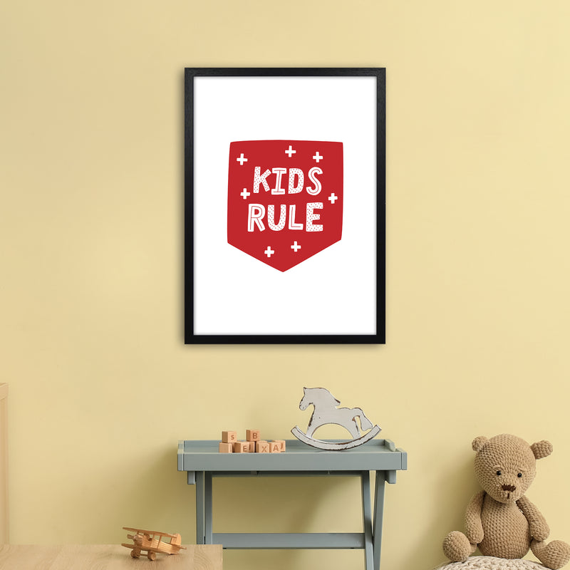Kids Rule Red Super Scandi  Art Print by Pixy Paper A2 White Frame