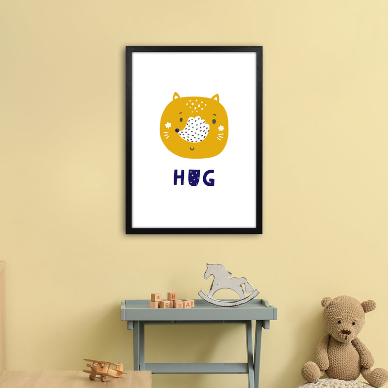 Fox Hug Navy Super Scandi  Art Print by Pixy Paper A2 White Frame