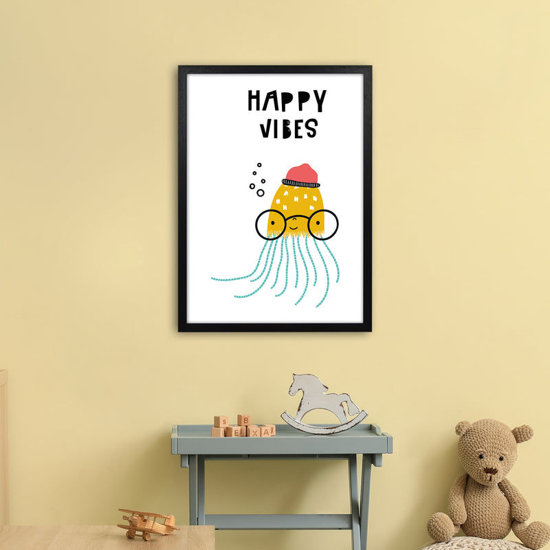 Happy Vibes Animal Pop  Art Print by Pixy Paper A2 White Frame