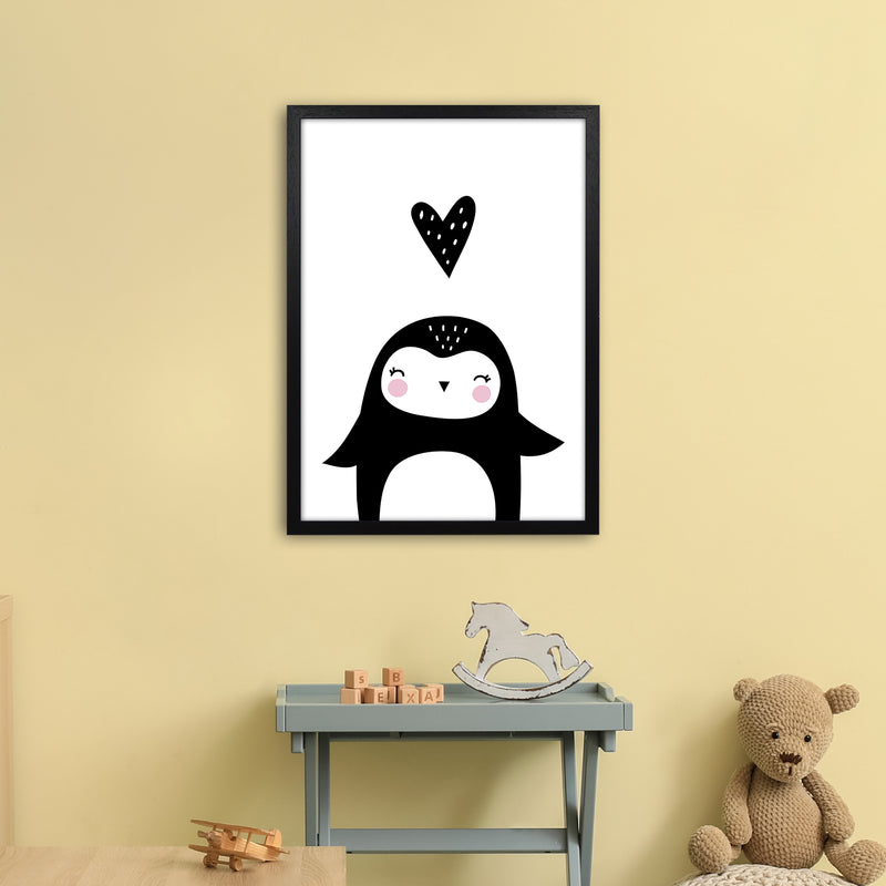 Penguin With Heart  Art Print by Pixy Paper A2 White Frame