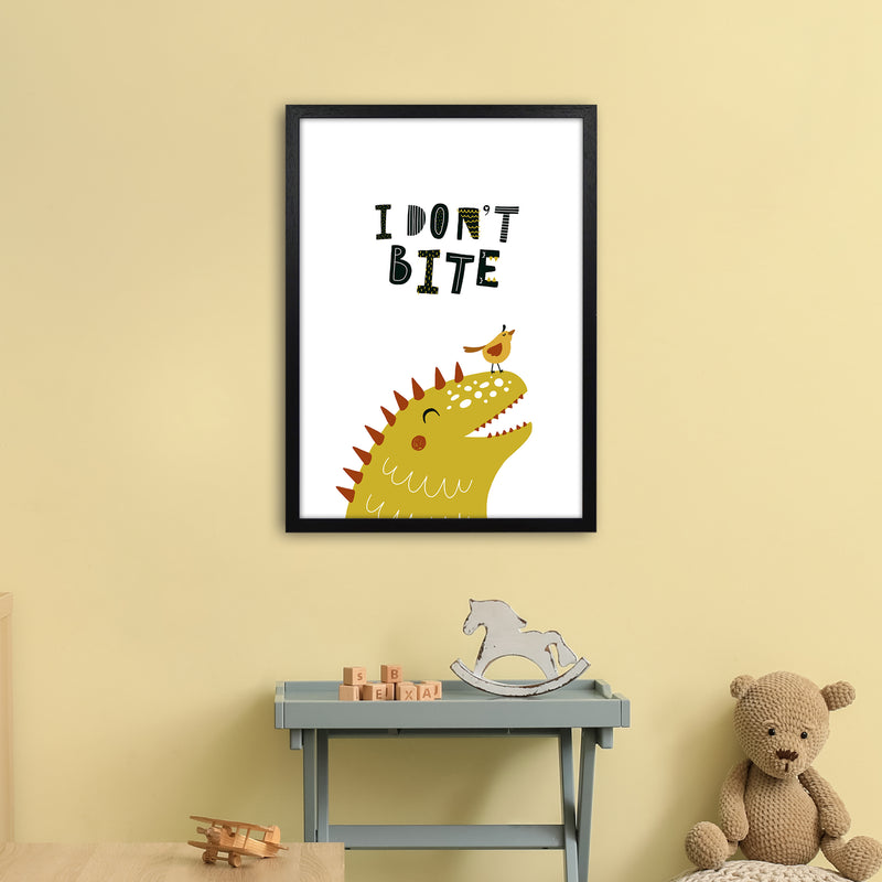 I Don'T Bite Dino  Art Print by Pixy Paper A2 White Frame