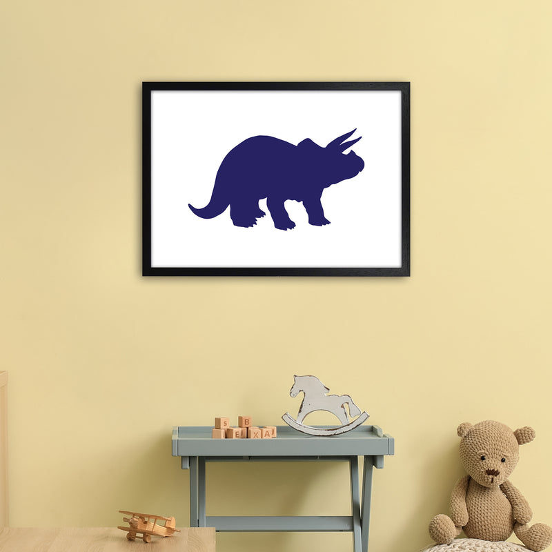 Triceratops Navy  Art Print by Pixy Paper A2 White Frame