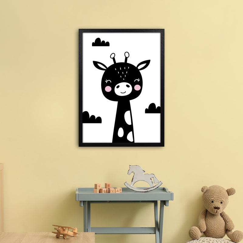 Giraffe Black  Art Print by Pixy Paper A2 White Frame