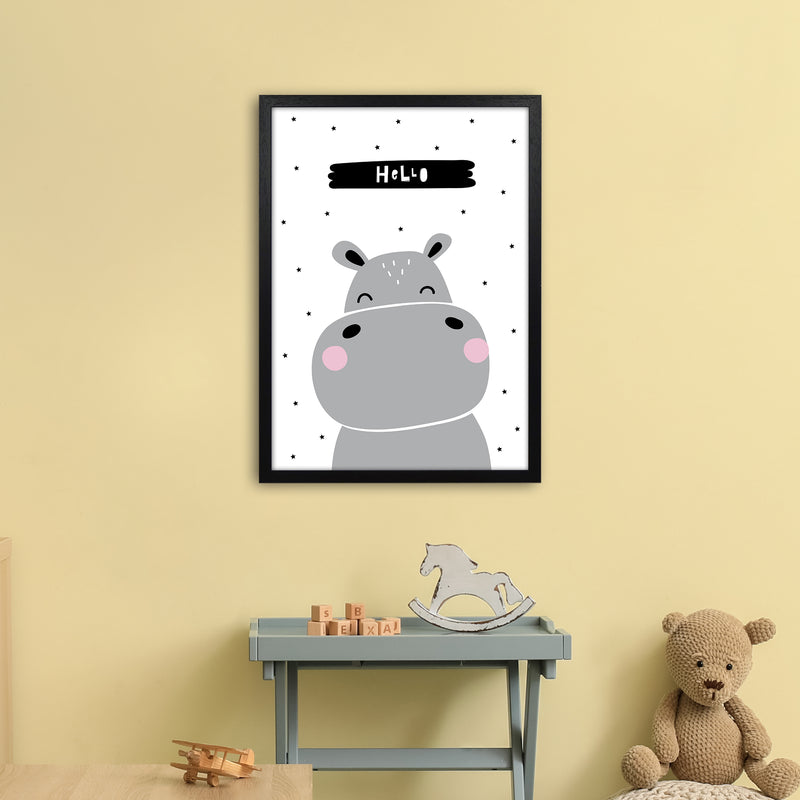 Hello Hippo  Art Print by Pixy Paper A2 White Frame
