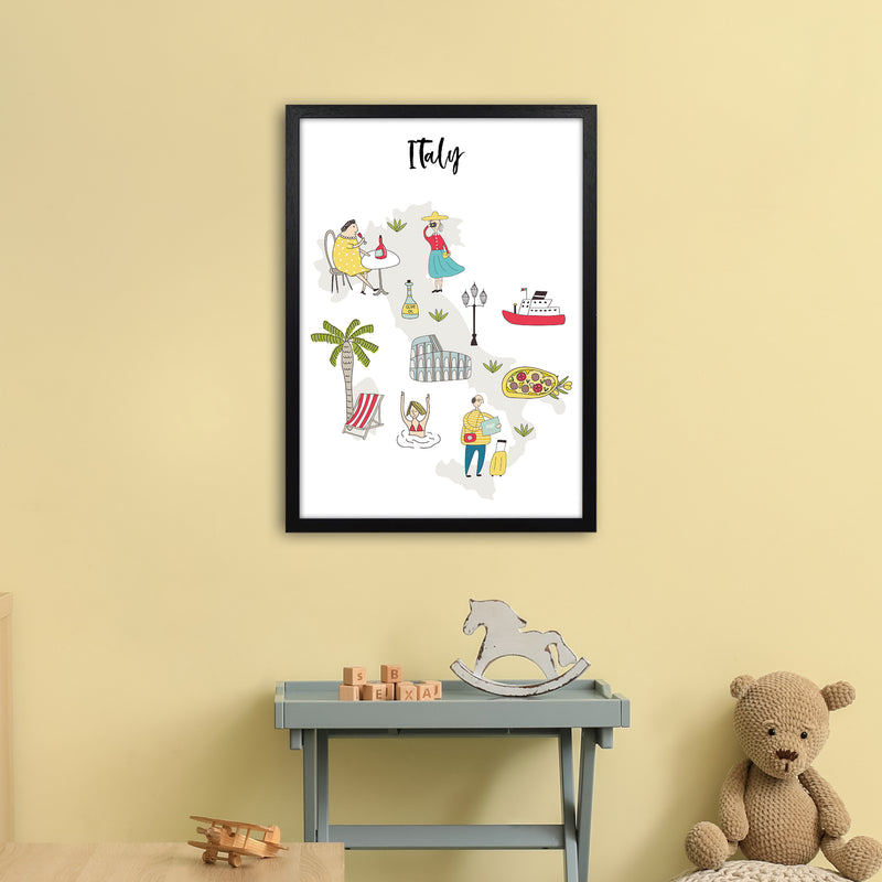 Italy Map  Art Print by Pixy Paper A2 White Frame