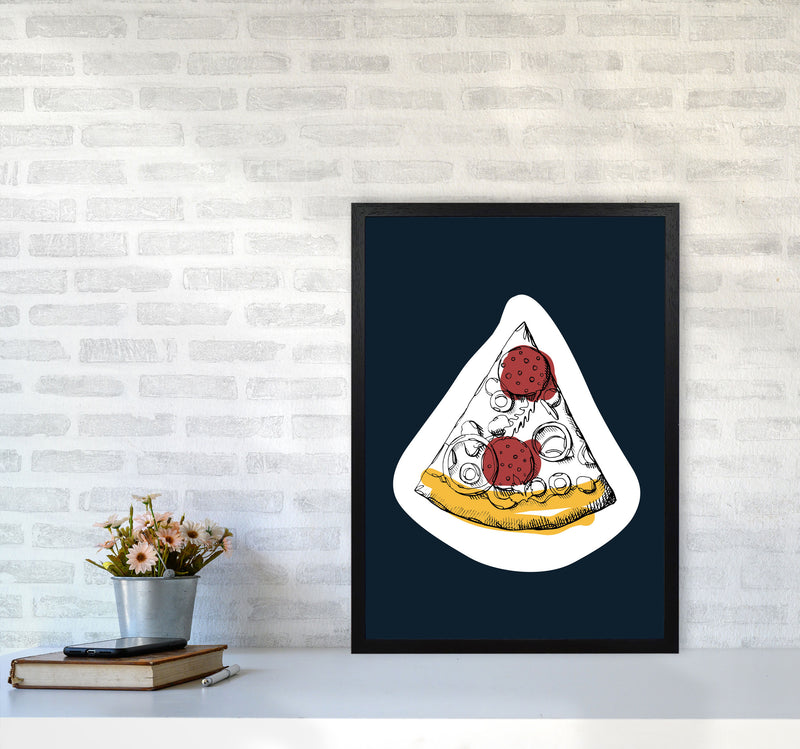 Kitchen Pop Pizza Navy Art Print by Pixy Paper A2 White Frame