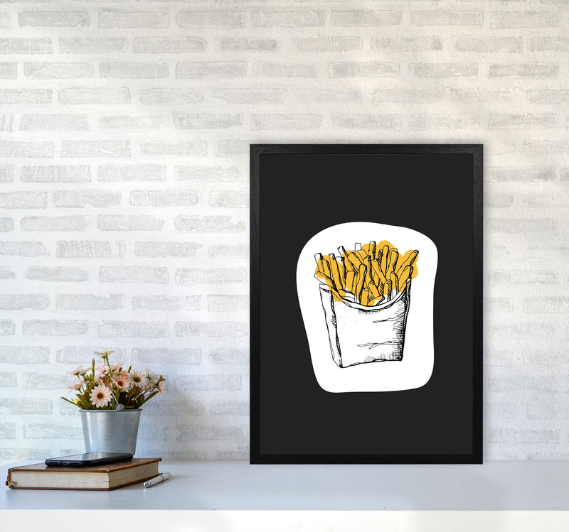 Kitchen Pop Fries Off Black Art Print by Pixy Paper A2 White Frame