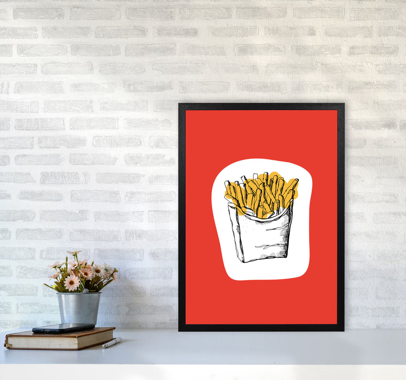Kitchen Pop Fries Red Art Print by Pixy Paper A2 White Frame
