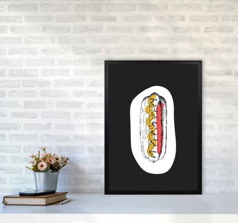 Kitchen Pop Hot Dog Off Black Art Print by Pixy Paper A2 White Frame